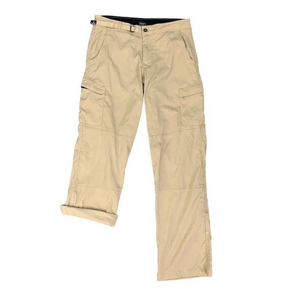 Prana Pants Mens M Medium Beige Cargo Pockets Belted Lightweight Active Outdoor - Picture 1 of 11